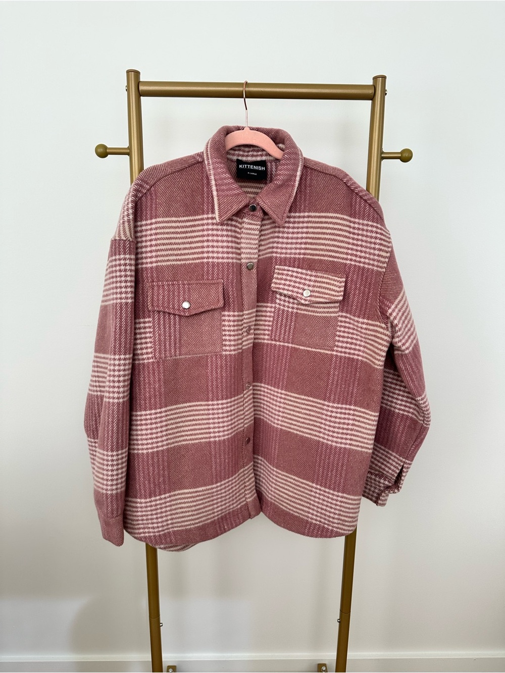 Kittenish Pink Plaid Button-Front Shacket